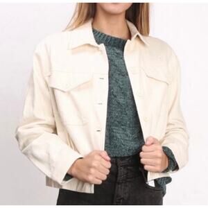 Sadie & Sage Anthropologie Women's Cream Cropped Denim Jacket Small 100% Cotton